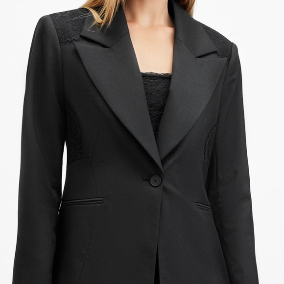 AllSaints - Lacey Tailored Lace Trim Blazer - Picture 3 of 8
